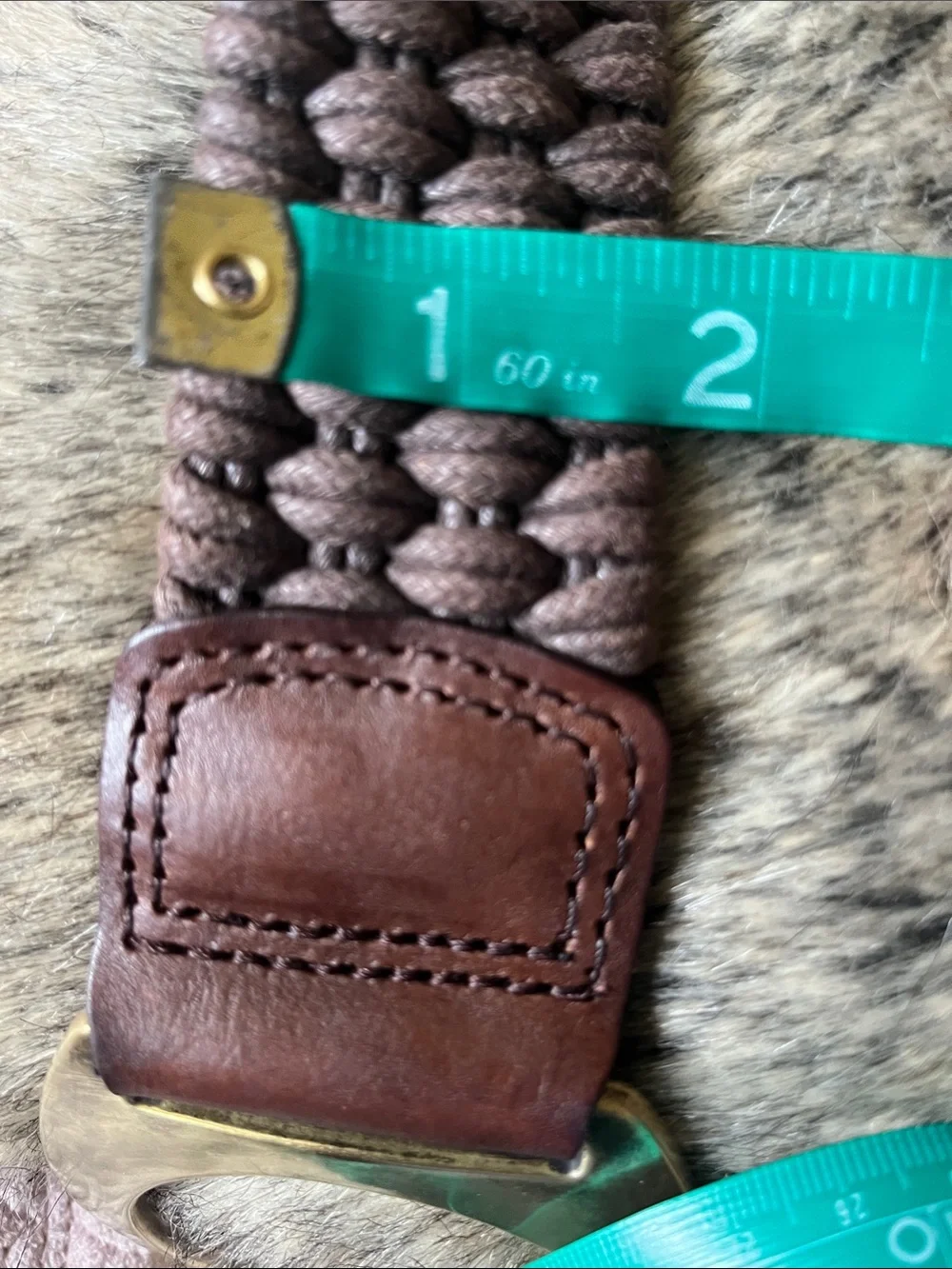 Oscar de la Renta Brown Woven Leather Belt with Brass Oval Buckle EUC